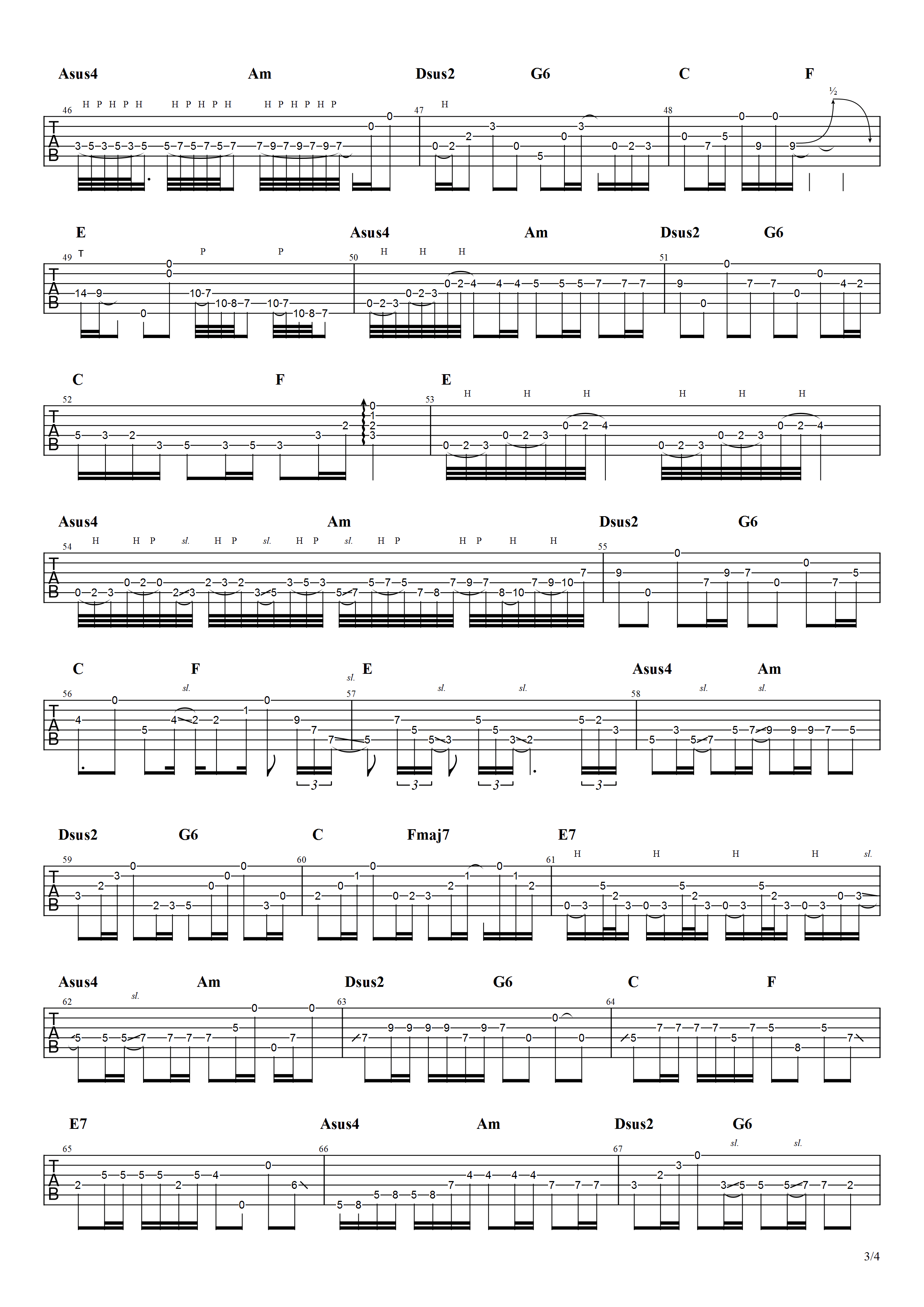 冷雨夜吉他谱,原版歌曲,简单X调弹唱教学,六线谱指弹简谱4张图