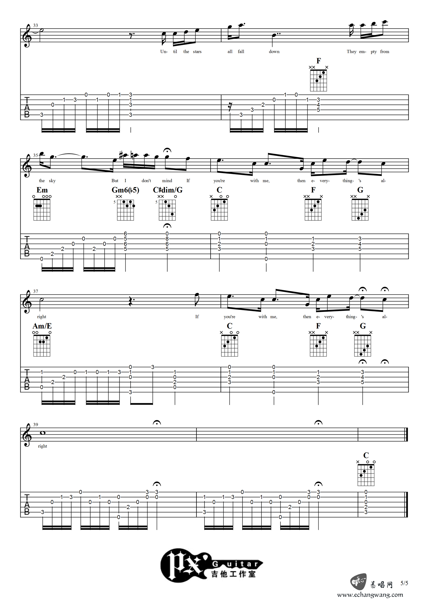 Everything'sAlright吉他谱,原版歌曲,简单C调弹唱教学,六线谱指弹简谱5张图