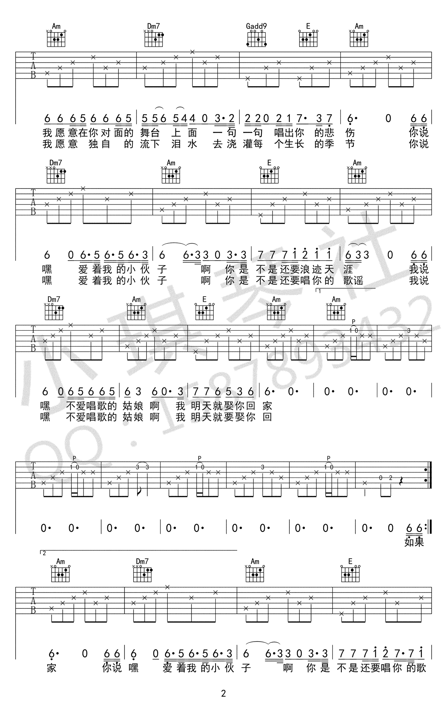 连衣裙吉他谱,原版歌曲,简单C调弹唱教学,六线谱指弹简谱3张图