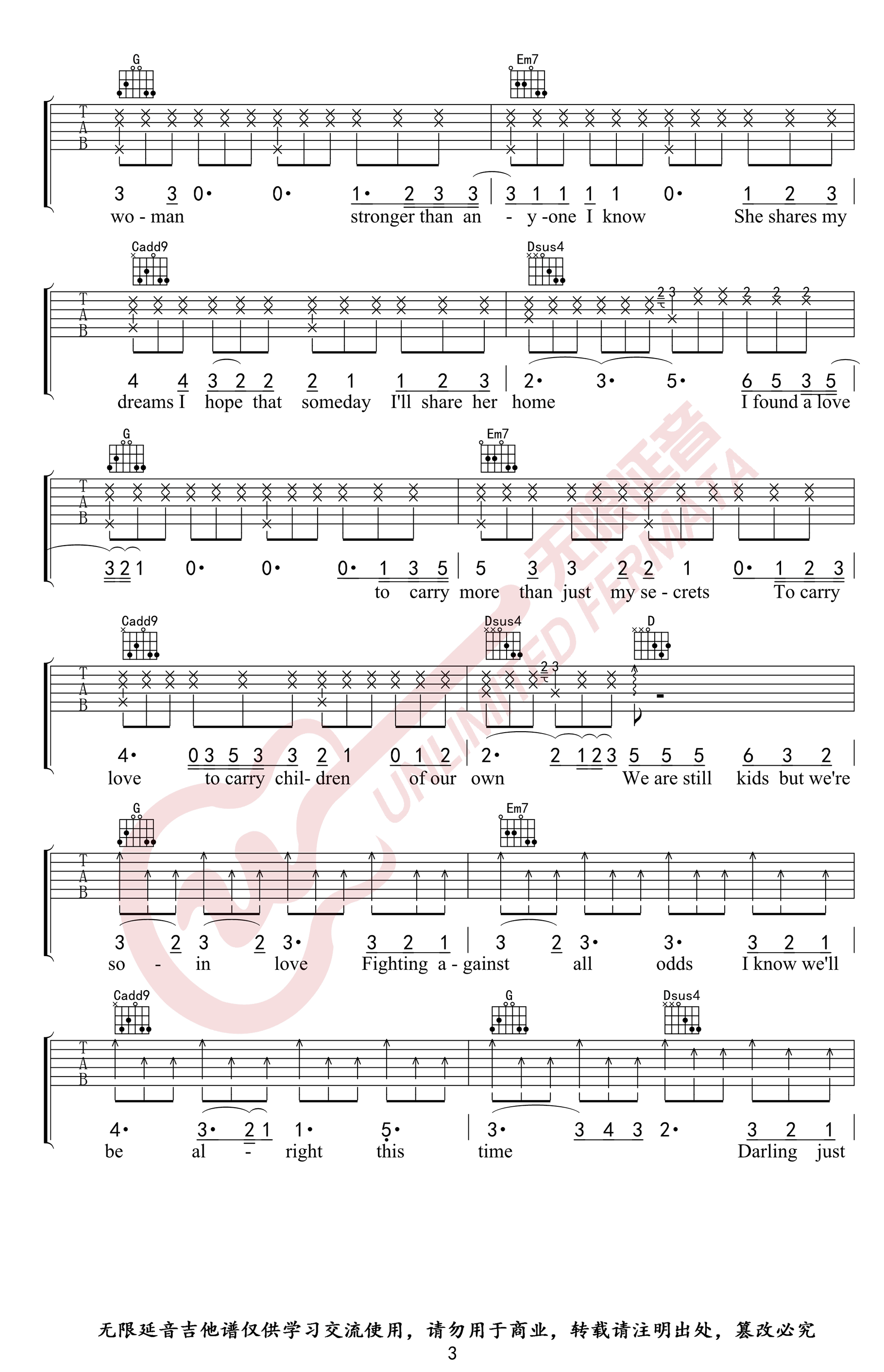 Perfect吉他谱,原版歌曲,简单G调弹唱教学,六线谱指弹简谱5张图