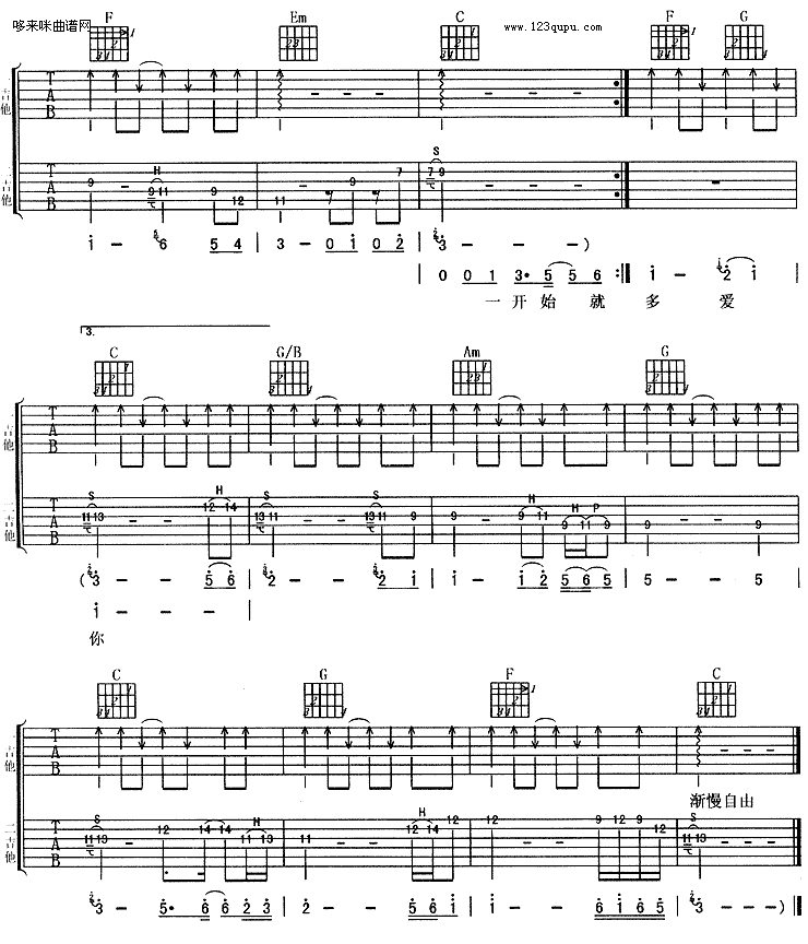 天天看到你吉他谱,C调高清简单谱教学简谱,阿杜六线谱原版六线谱图片