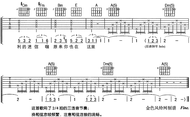 原来你也在这里吉他谱,C调高清简单谱教学简谱,刘若英六线谱原版六线谱图片