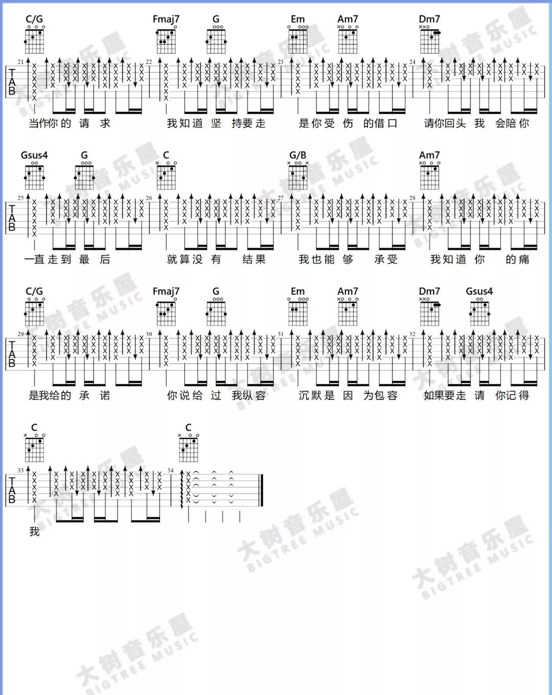 借口吉他谱,原版歌曲,简单C调弹唱教学,六线谱指弹简谱2张图