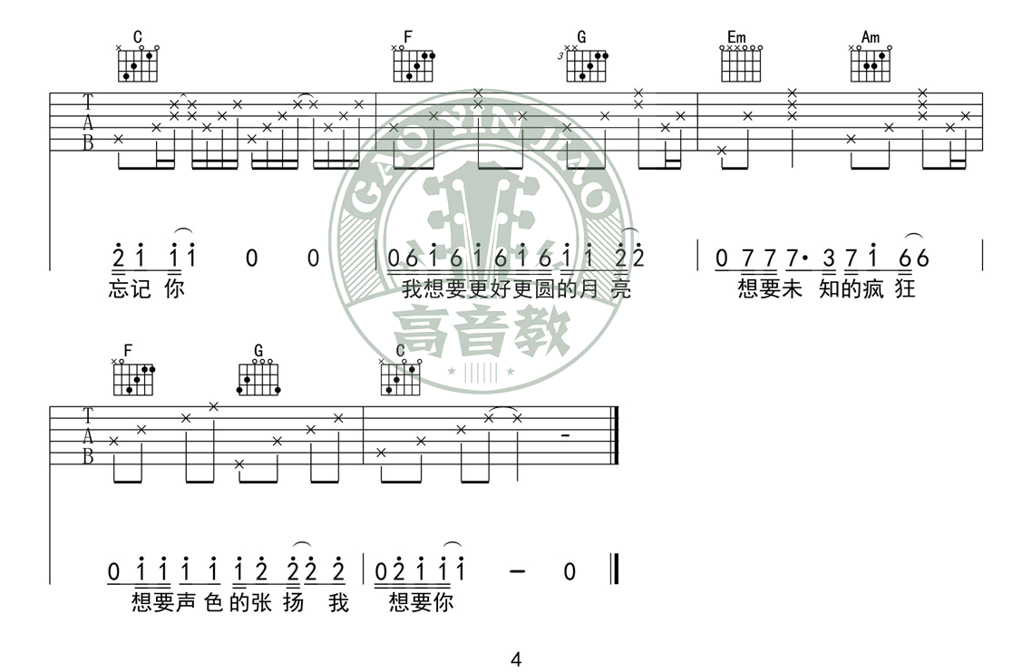 奇妙能力歌吉他谱,原版歌曲,简单C调弹唱教学,六线谱指弹简谱4张图