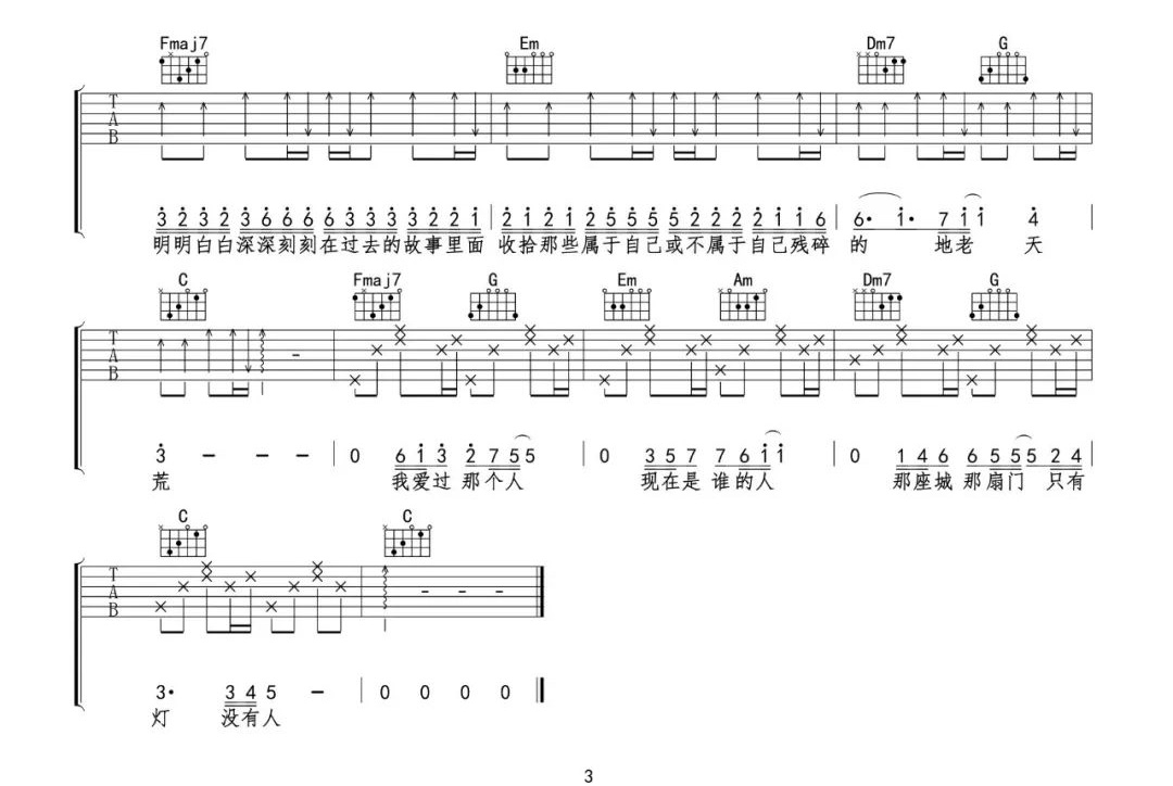 那个人吉他谱,原版歌曲,简单C调弹唱教学,六线谱指弹简谱3张图