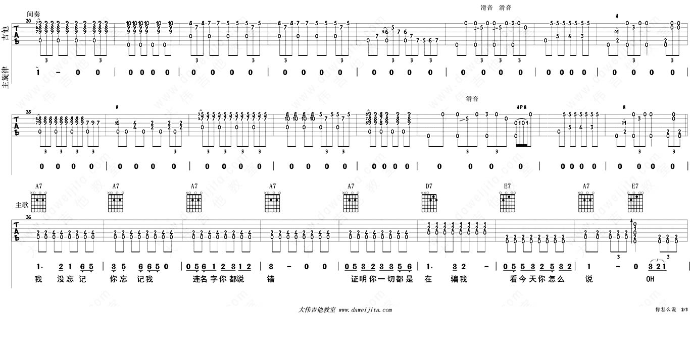 你怎么说吉他谱,C调布鲁斯风格弹唱教学教学简谱,邓丽君六线谱原版六线谱图片