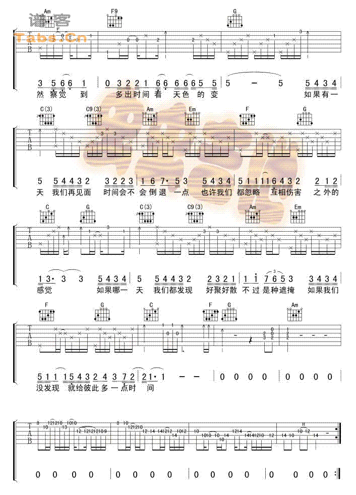 如果有一天吉他谱,C调完美版高清简单谱教学简谱,梁静茹六线谱原版六线谱图片