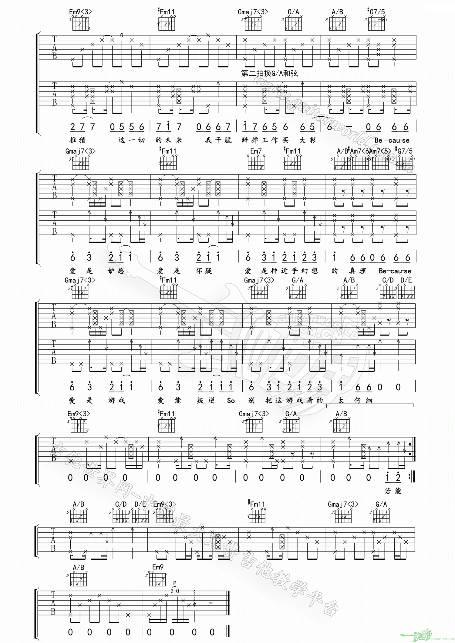 爱是怀疑吉他谱,C调高清简单谱教学简谱,陈奕迅六线谱原版六线谱图片