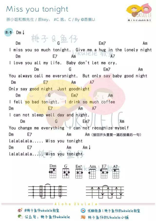 MissYouTonight吉他谱,原版歌曲,简单C调弹唱教学,六线谱指弹简谱1张图