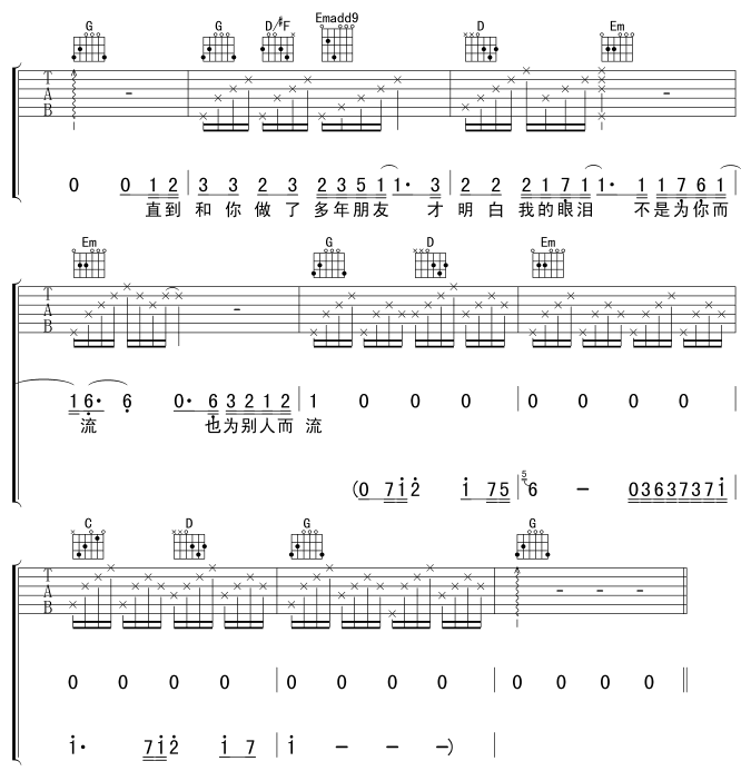 十年吉他谱,C调高清简单谱教学简谱,陈奕迅六线谱原版六线谱图片