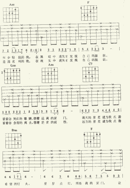星星点灯吉他谱,C调认证谱高清简单谱教学简谱,郑智化六线谱原版六线谱图片