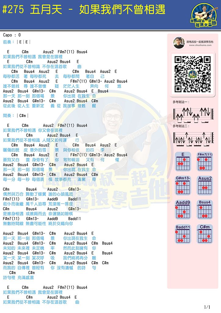 如果我们不曾相遇吉他,C调马叔叔高清简单谱教学简谱,五月天六线谱原版六线谱图片