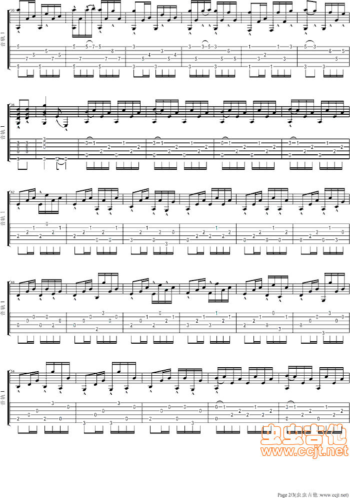 乡间的小路吉他谱,C调完整指弹版高清简单谱教学简谱,张明敏六线谱原版六线谱图片