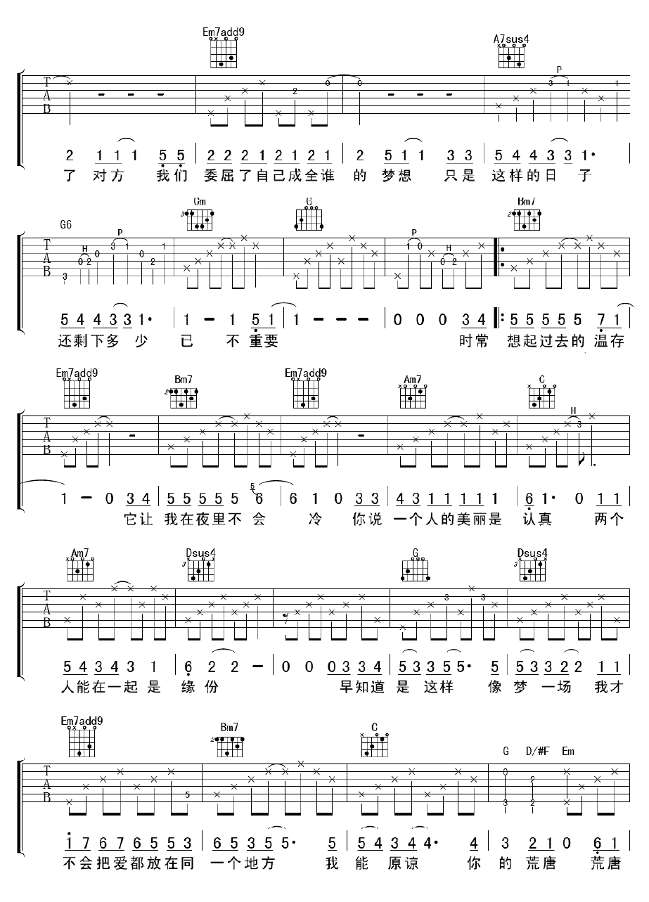 萧敬腾梦一场吉他谱,高清G调弹唱谱高清谱教学简谱,六线谱原版六线谱图片