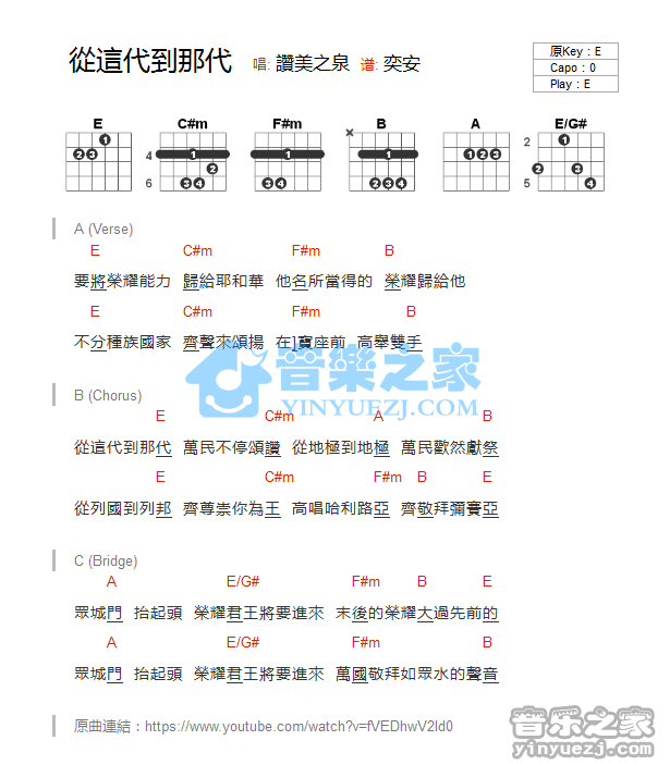 从这代到那代吉他谱,原版歌曲,简单E调弹唱教学,六线谱指弹简谱1张图