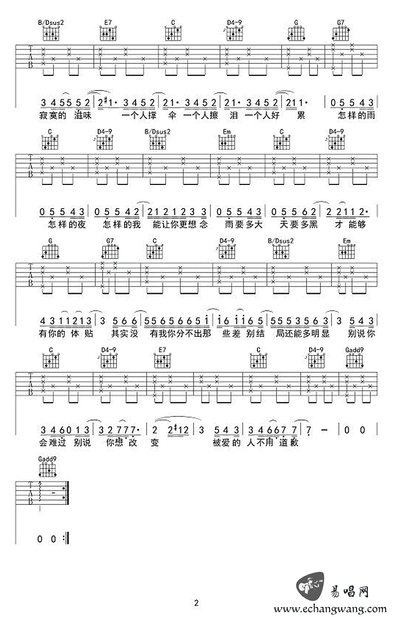 南拳妈妈下雨天吉他谱,果木G调简单版六线谱弹唱教学视频教学简谱,六线谱原版六线谱图片