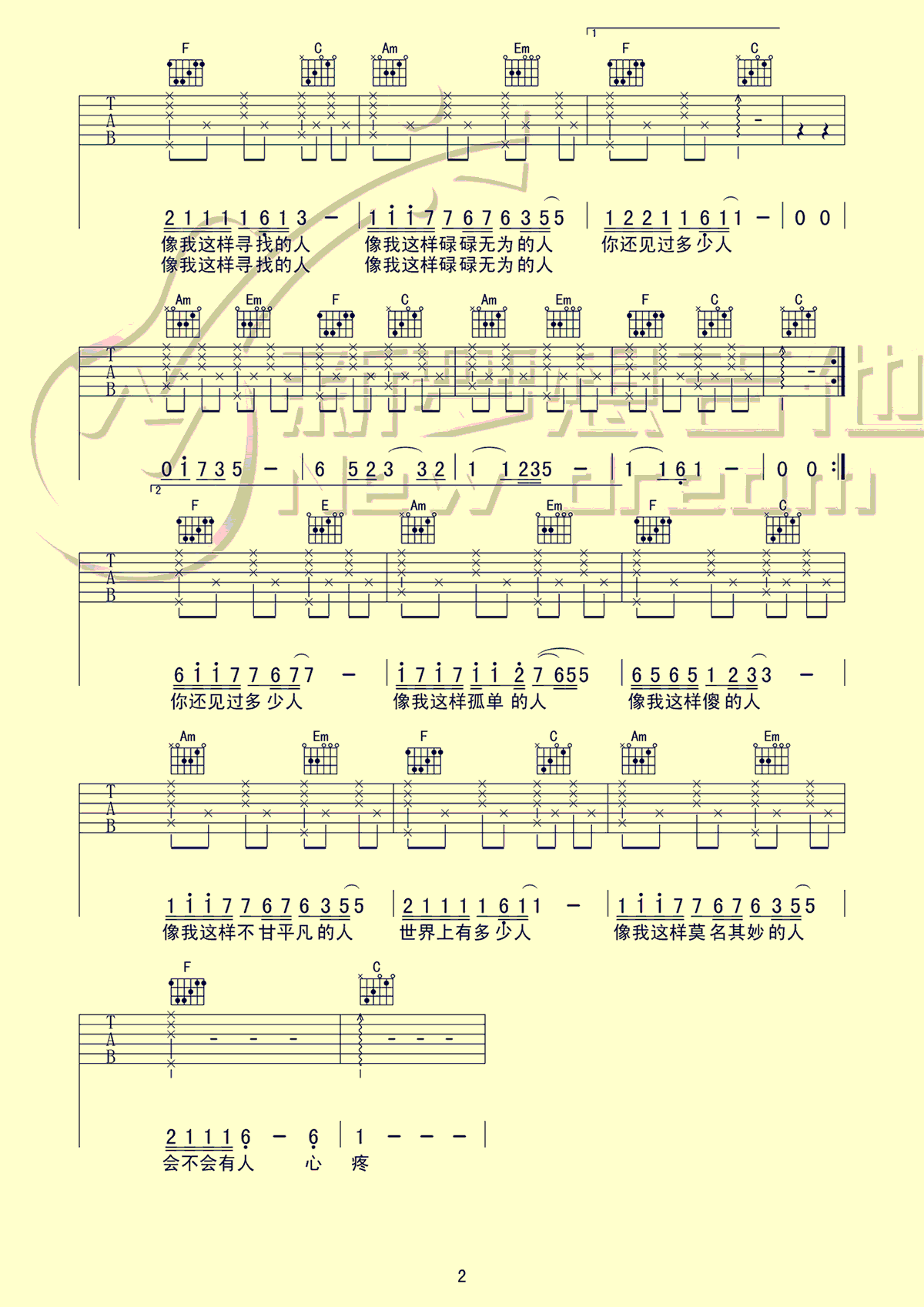 毛不易像我这样的人吉,C调弹唱谱吉他教学视频教学简谱,六线谱原版六线谱图片