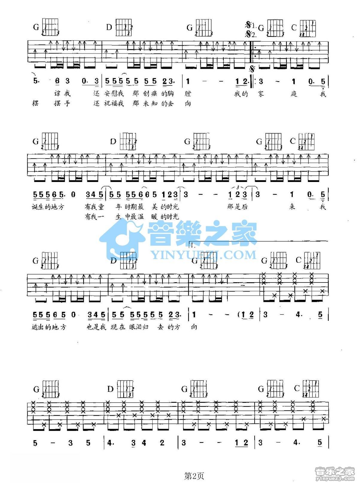 家(I)吉他谱,原版歌曲,简单G调弹唱教学,六线谱指弹简谱2张图