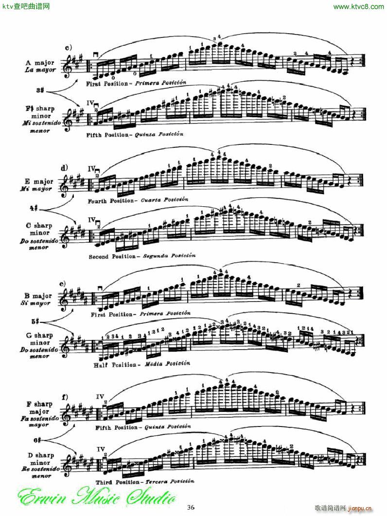 麦亚班克演奏法第五部分第六和第七把位的位置3简谱小提琴版,入门独奏曲谱图片五线谱