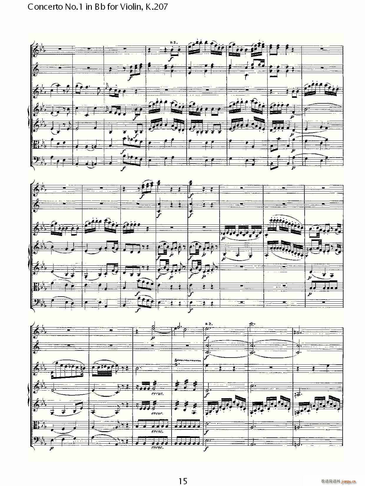 ConcertoNo.1inBbforViolin,K.207简谱小提琴版,Bb调第一协奏曲初学者独奏曲谱完整版五线谱