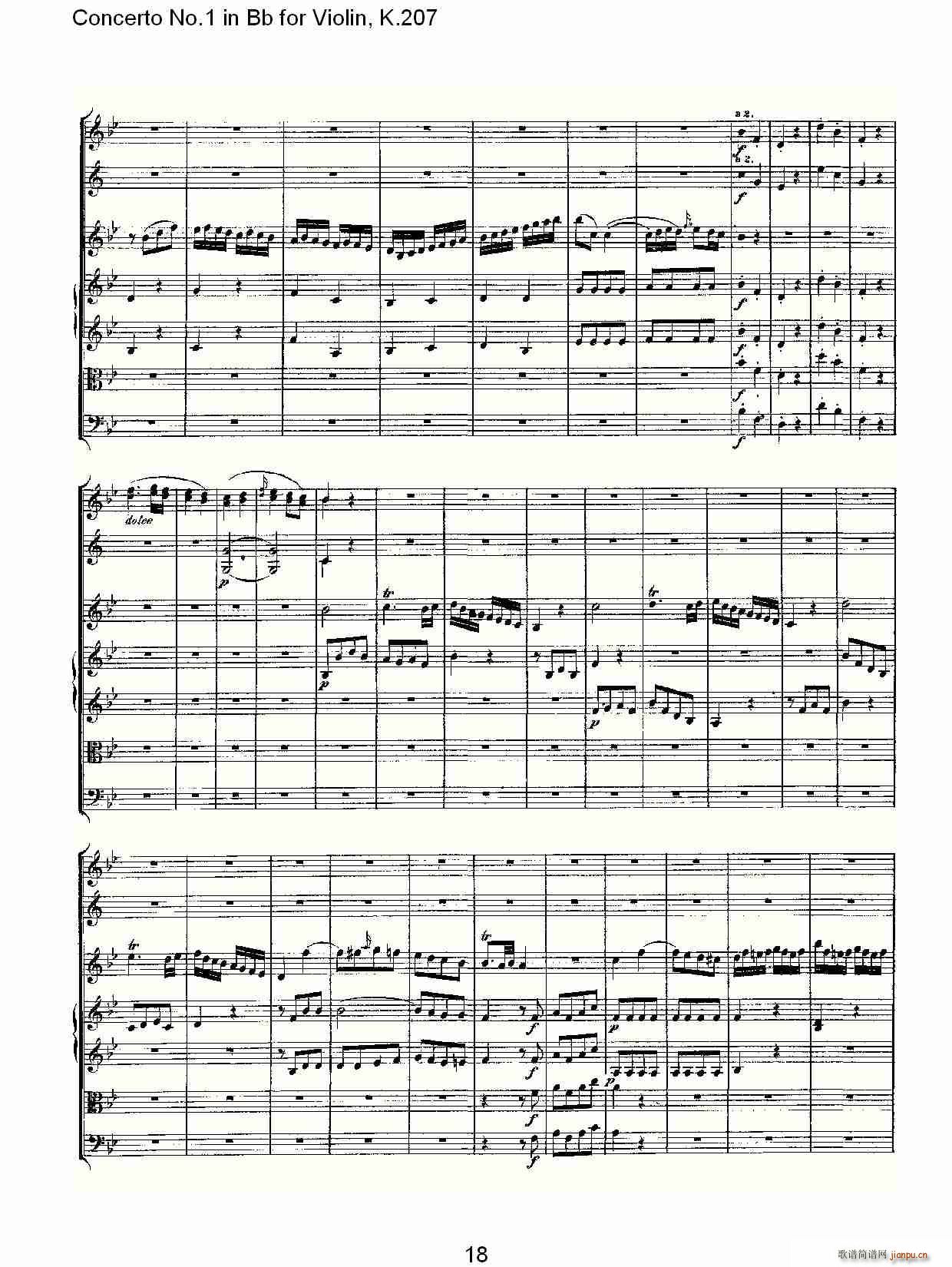 ConcertoNo.1inBbforViolin,K.207简谱小提琴版,Bb调第一协奏曲初学者独奏曲谱完整版五线谱