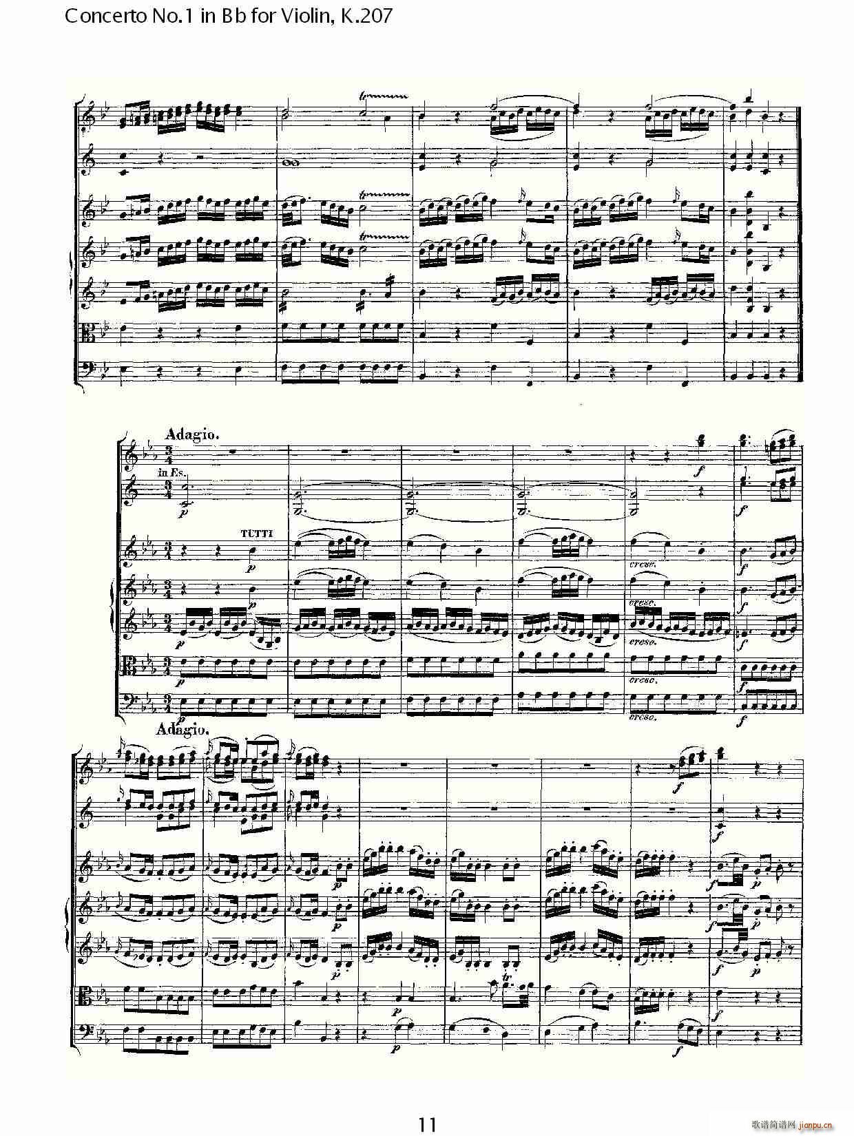 ConcertoNo.1inBbforViolin,K.207简谱小提琴版,Bb调第一协奏曲初学者独奏曲谱完整版五线谱