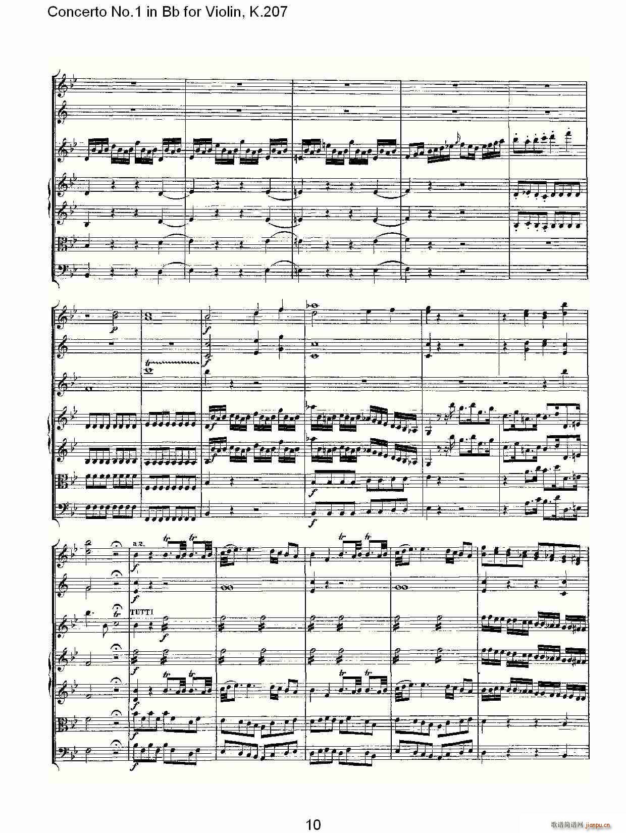 ConcertoNo.1inBbforViolin,K.207简谱小提琴版,Bb调第一协奏曲初学者独奏曲谱完整版五线谱