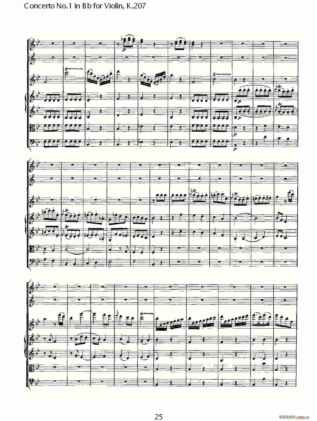 ConcertoNo.1inBbforViolin,K.207简谱小提琴版,Bb调第一协奏曲初学者独奏曲谱完整版五线谱