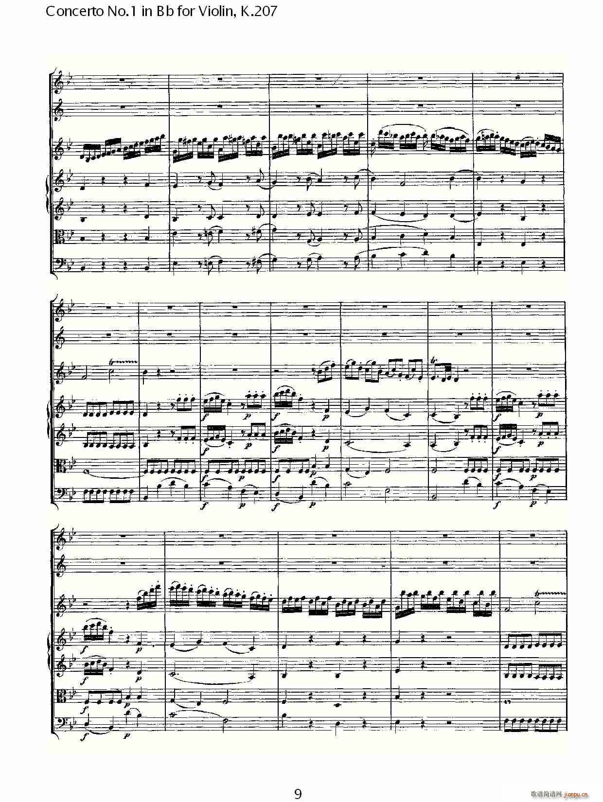 ConcertoNo.1inBbforViolin,K.207简谱小提琴版,Bb调第一协奏曲初学者独奏曲谱完整版五线谱