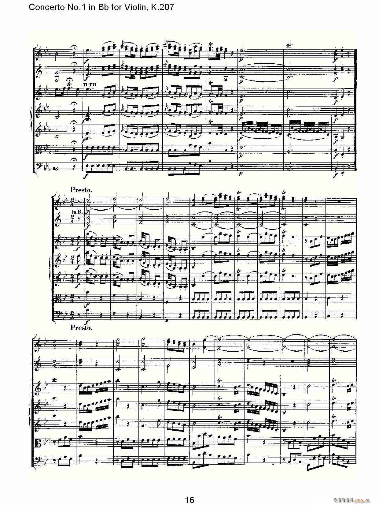 ConcertoNo.1inBbforViolin,K.207简谱小提琴版,Bb调第一协奏曲初学者独奏曲谱完整版五线谱