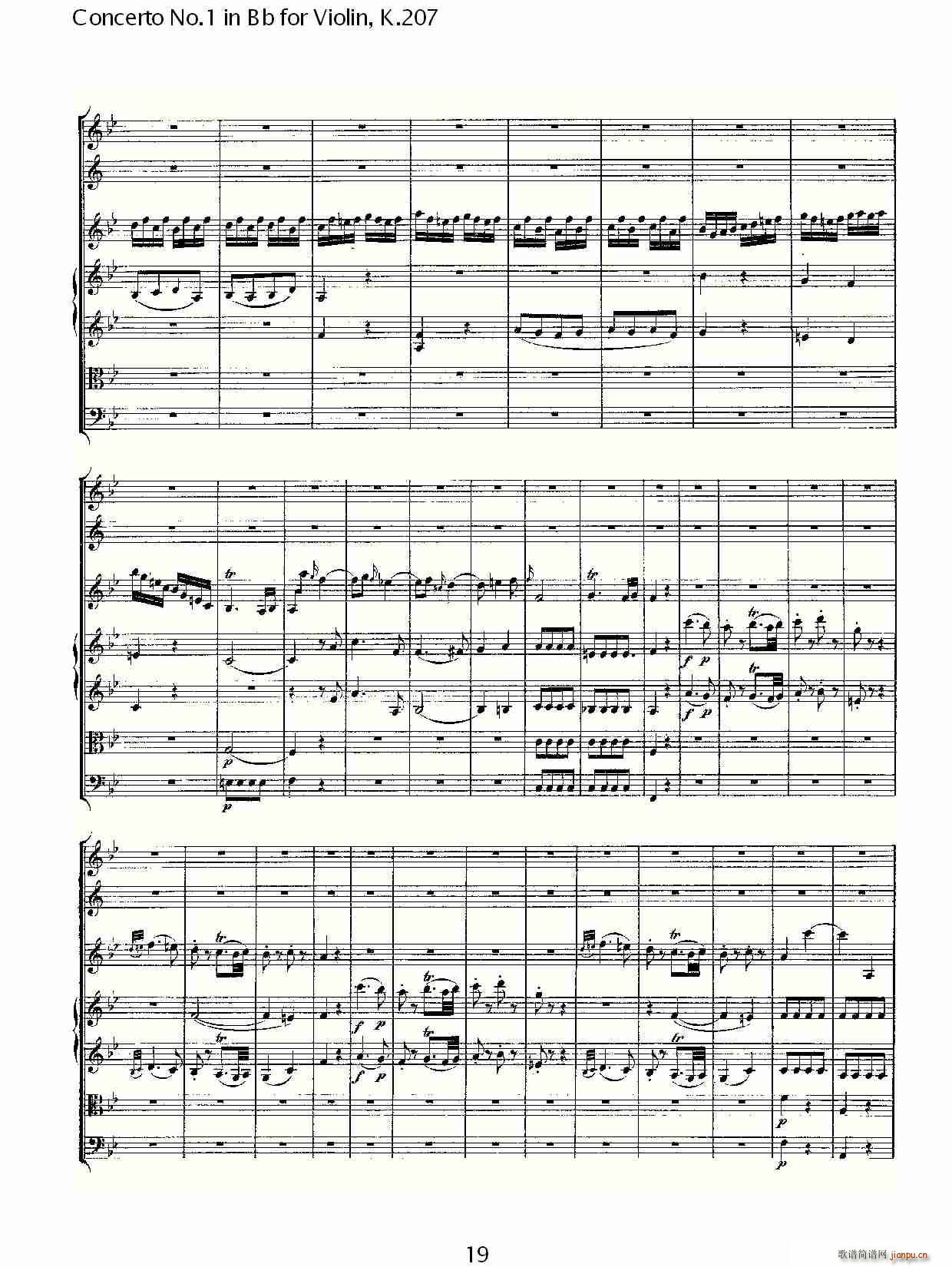 ConcertoNo.1inBbforViolin,K.207简谱小提琴版,Bb调第一协奏曲初学者独奏曲谱完整版五线谱