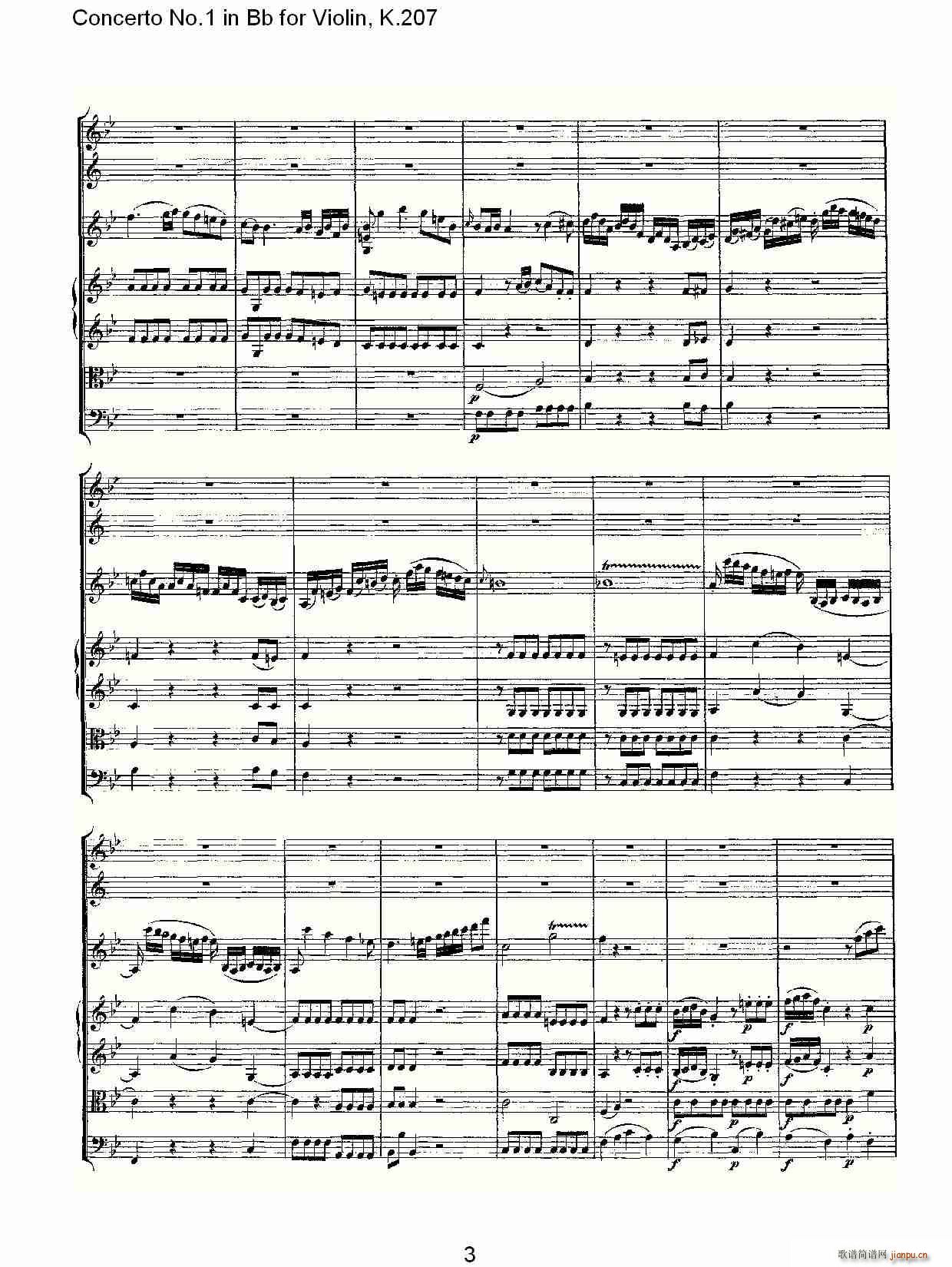 ConcertoNo.1inBbforViolin,K.207简谱小提琴版,Bb调第一协奏曲初学者独奏曲谱完整版五线谱