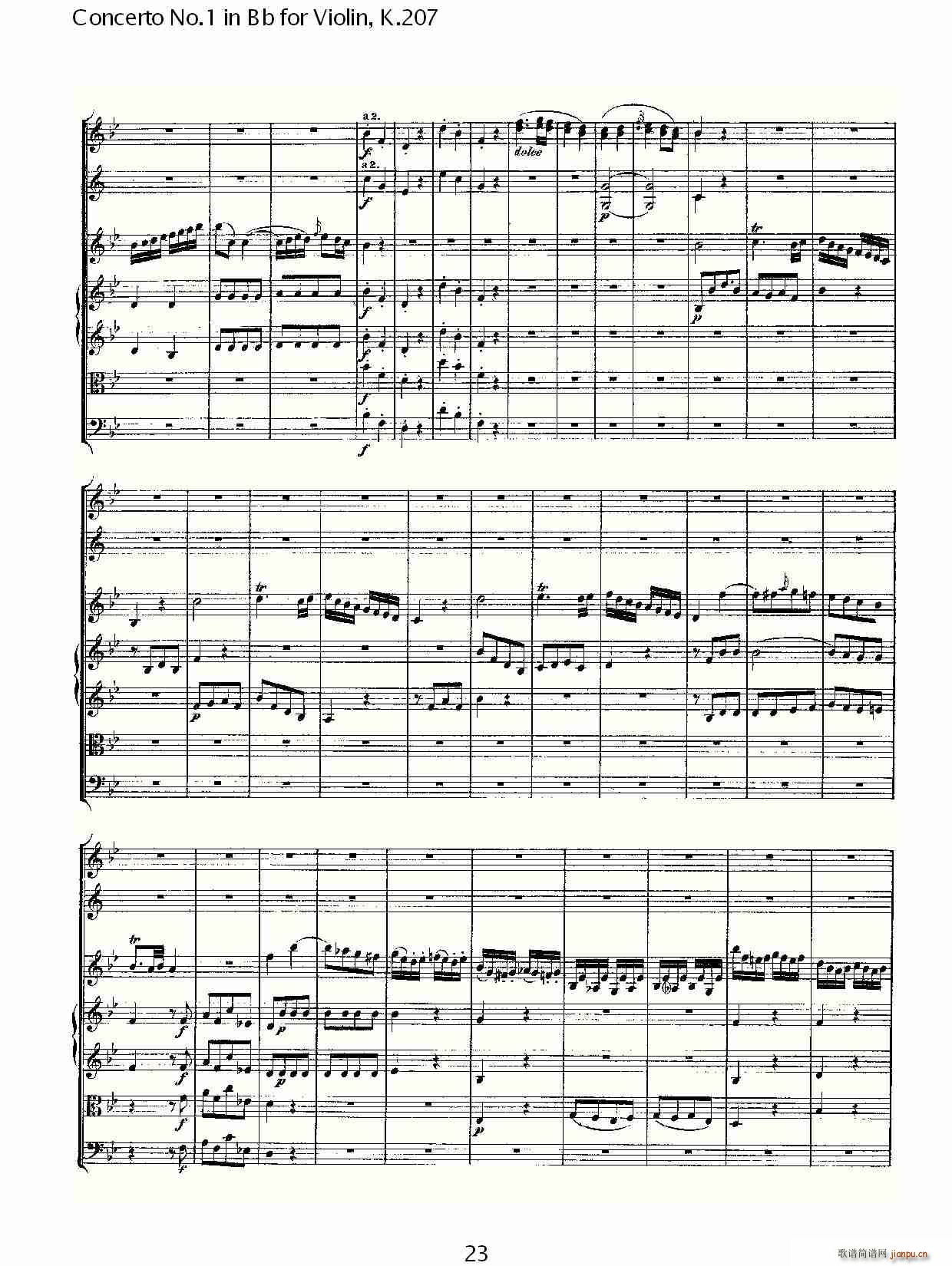 ConcertoNo.1inBbforViolin,K.207简谱小提琴版,Bb调第一协奏曲初学者独奏曲谱完整版五线谱