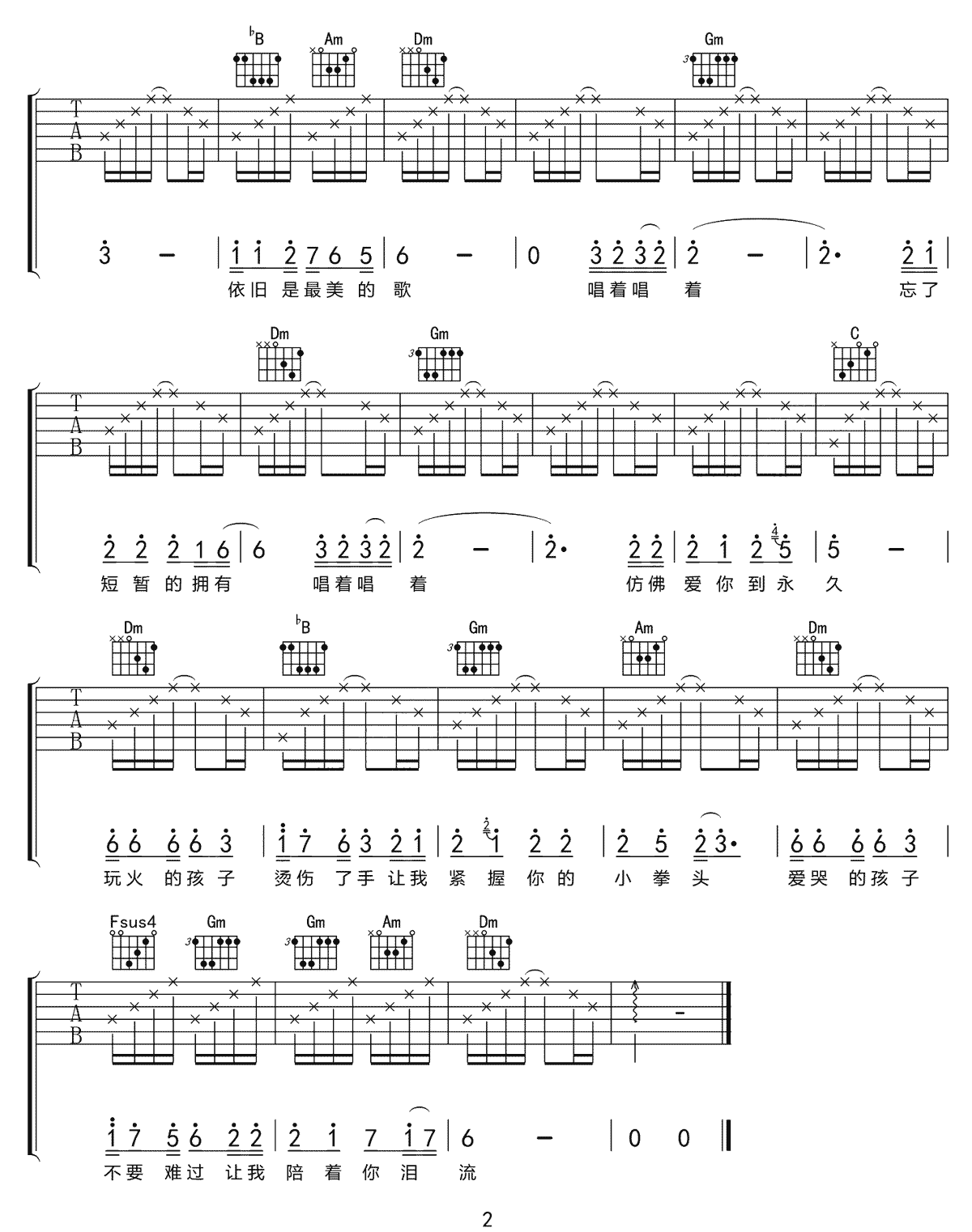 让我拥抱你入梦吉他谱,郑智化歌曲,F调简单指弹教学简谱,网络转载版六线谱图片