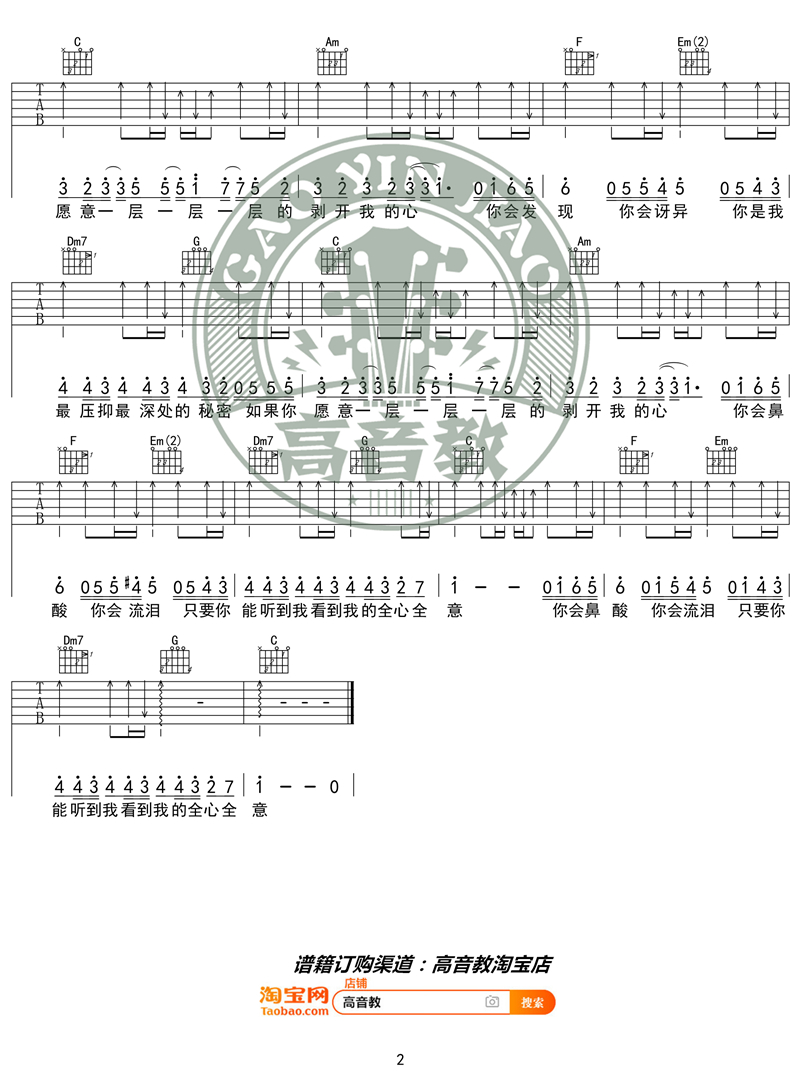 洋葱吉他谱,C调C调入门版猴哥吉他教学教学简谱,杨宗纬六线谱原版六线谱图片