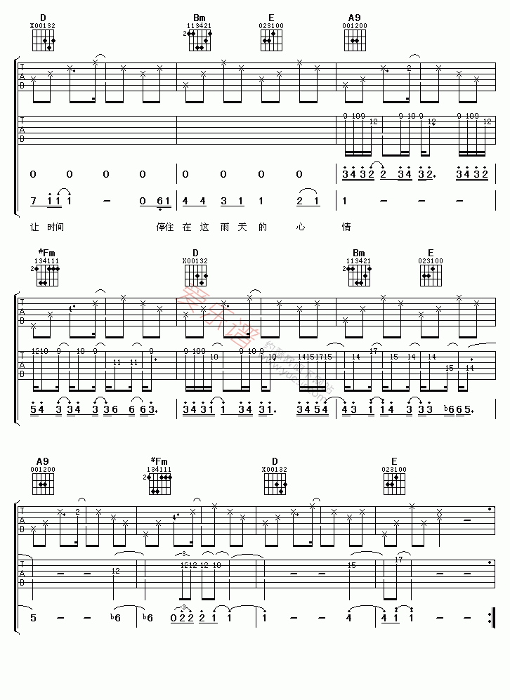 下雨吉他谱,C调高清简单谱教学简谱,李宇春六线谱原版六线谱图片