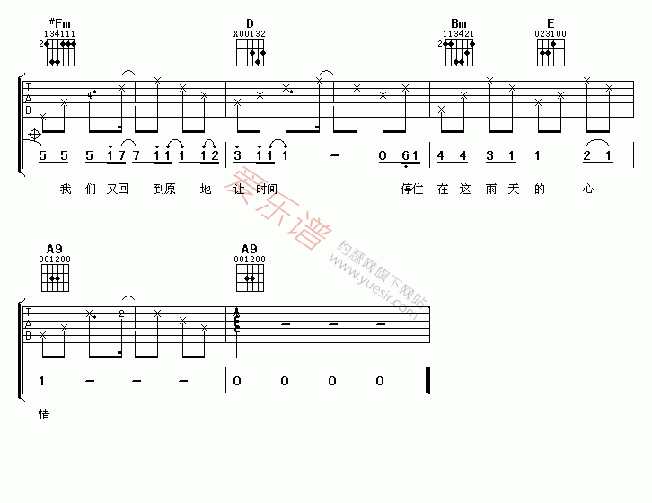 下雨吉他谱,C调高清简单谱教学简谱,李宇春六线谱原版六线谱图片