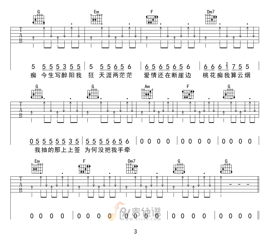 让我做你的眼睛吉他谱,莉哥歌曲,C调简单指弹教学简谱,网络转载版六线谱图片