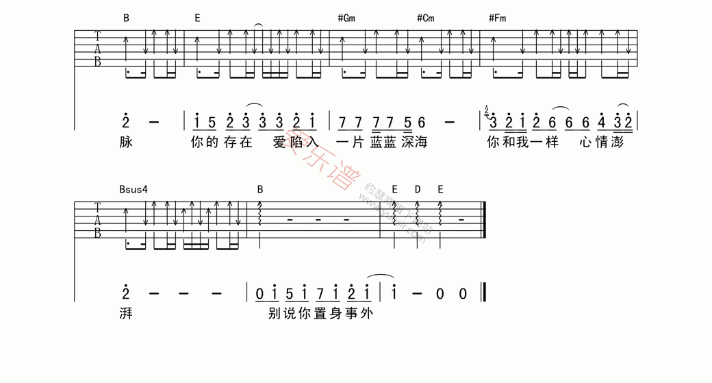 深海吉他谱,C调高清简单谱教学简谱,张学友六线谱原版六线谱图片