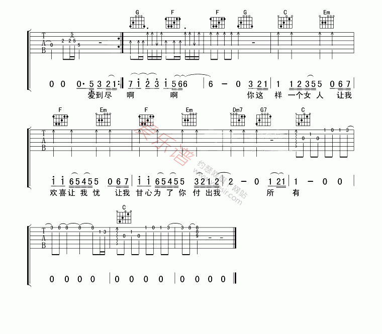 让我欢喜让我忧吉他谱,C调高清简单谱教学简谱,周华健六线谱原版六线谱图片