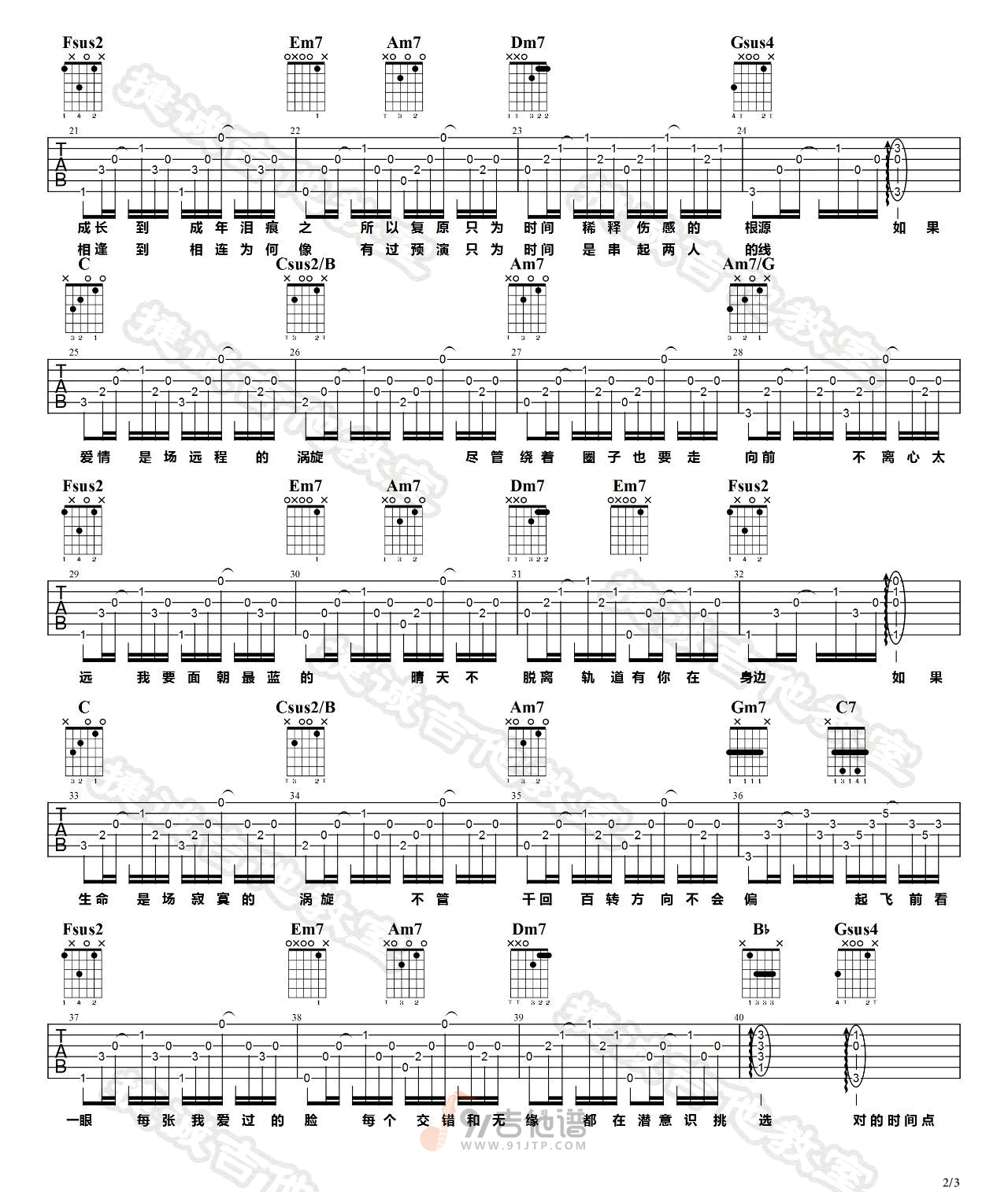 对的时间点吉他谱,林俊杰歌曲,C调简单指弹教学简谱,捷诚吉他教室版六线谱图片