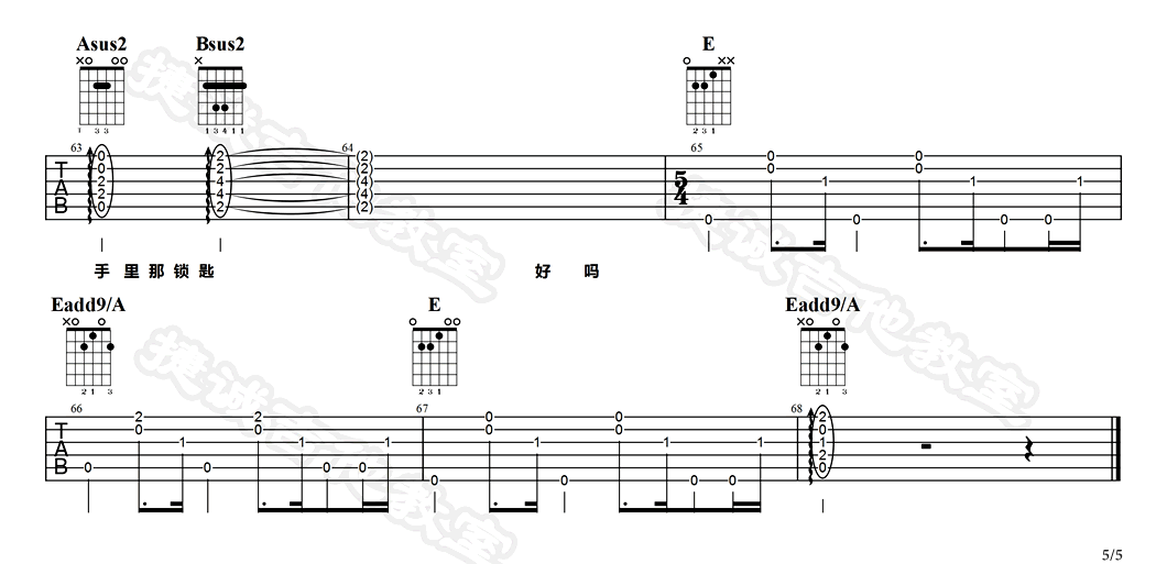 喜帖街吉他谱,陈奕迅歌曲,E调简单指弹教学简谱,捷诚吉他教室版六线谱图片