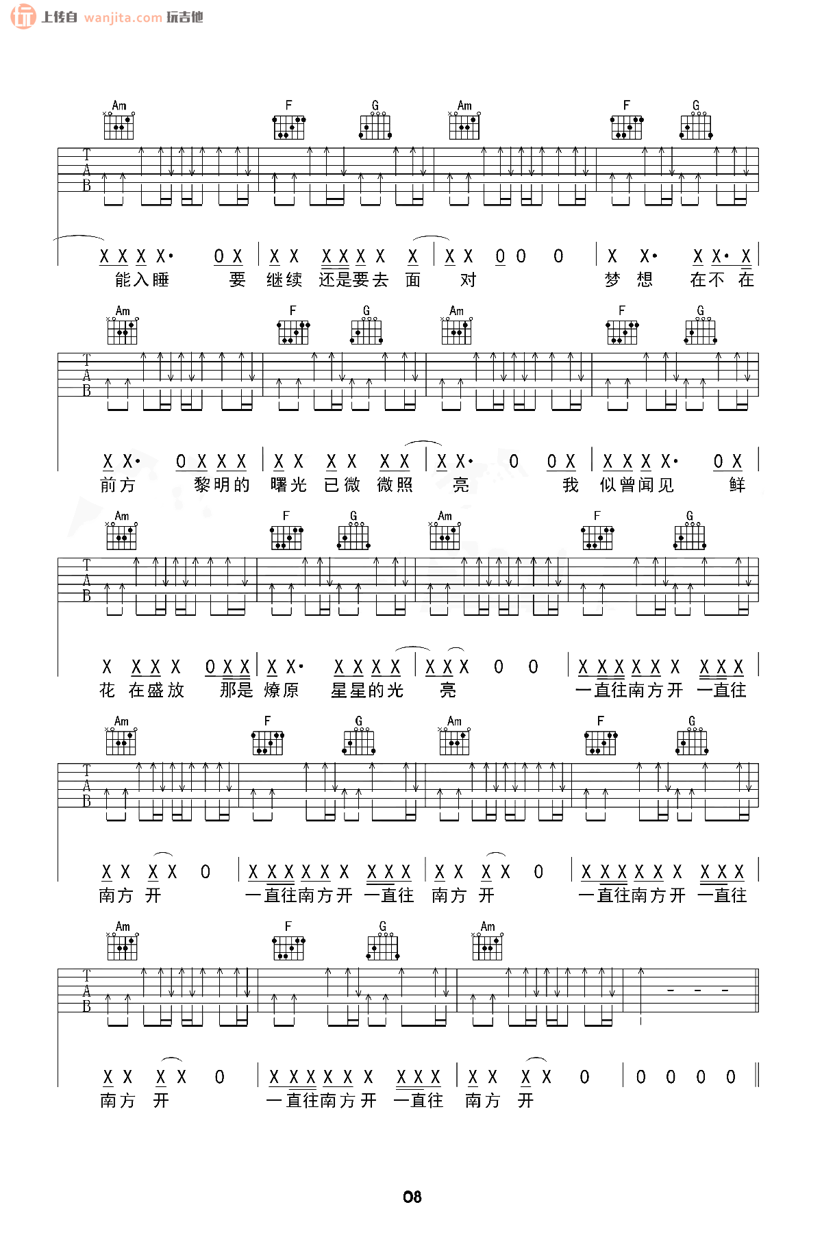 公路之歌吉他谱_痛仰乐队_C调完整版六线谱_吉他弹唱谱简谱歌词