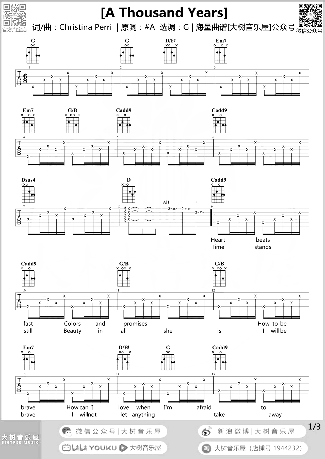 A Thousand Years吉他谱_《暮光之城4》插曲_吉他弹唱演示简谱歌词