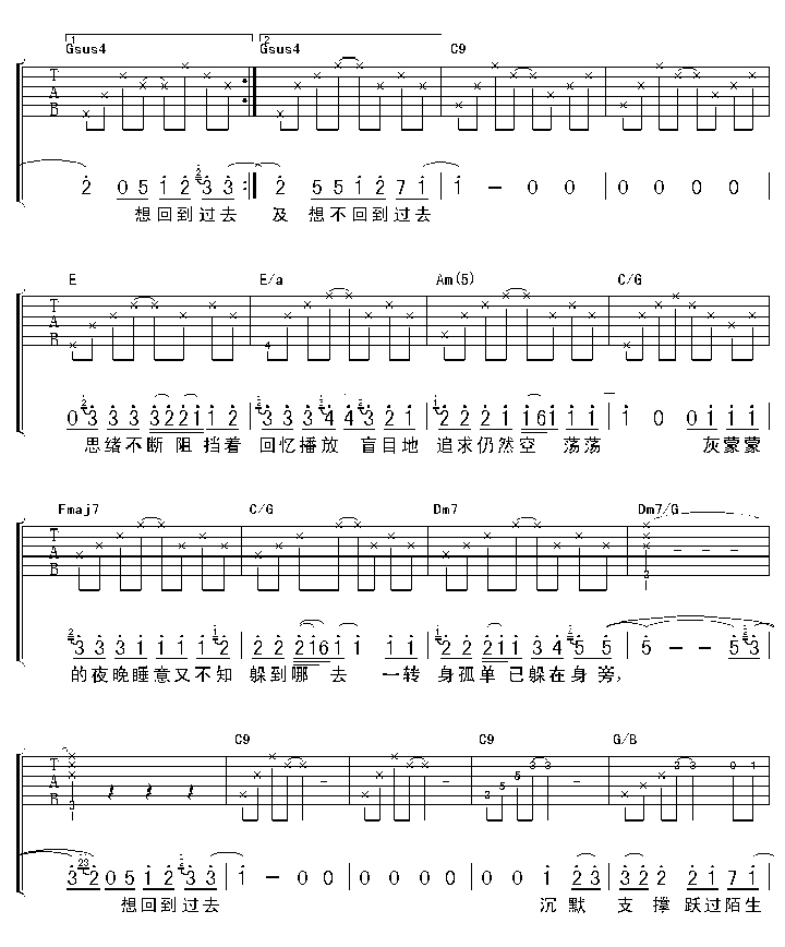 回到过去吉他谱_周杰伦_原版弹唱吉他简谱