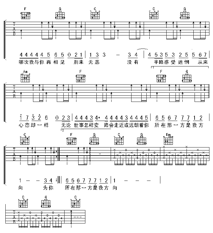 别来无恙吉他谱_谢霆锋_中级难度谱_C调_原版弹唱吉他简谱