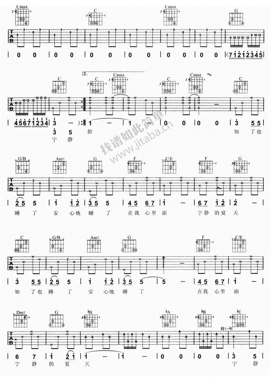 《宁夏吉他谱》_梁静茹_C调_吉他图片谱4张 图2
