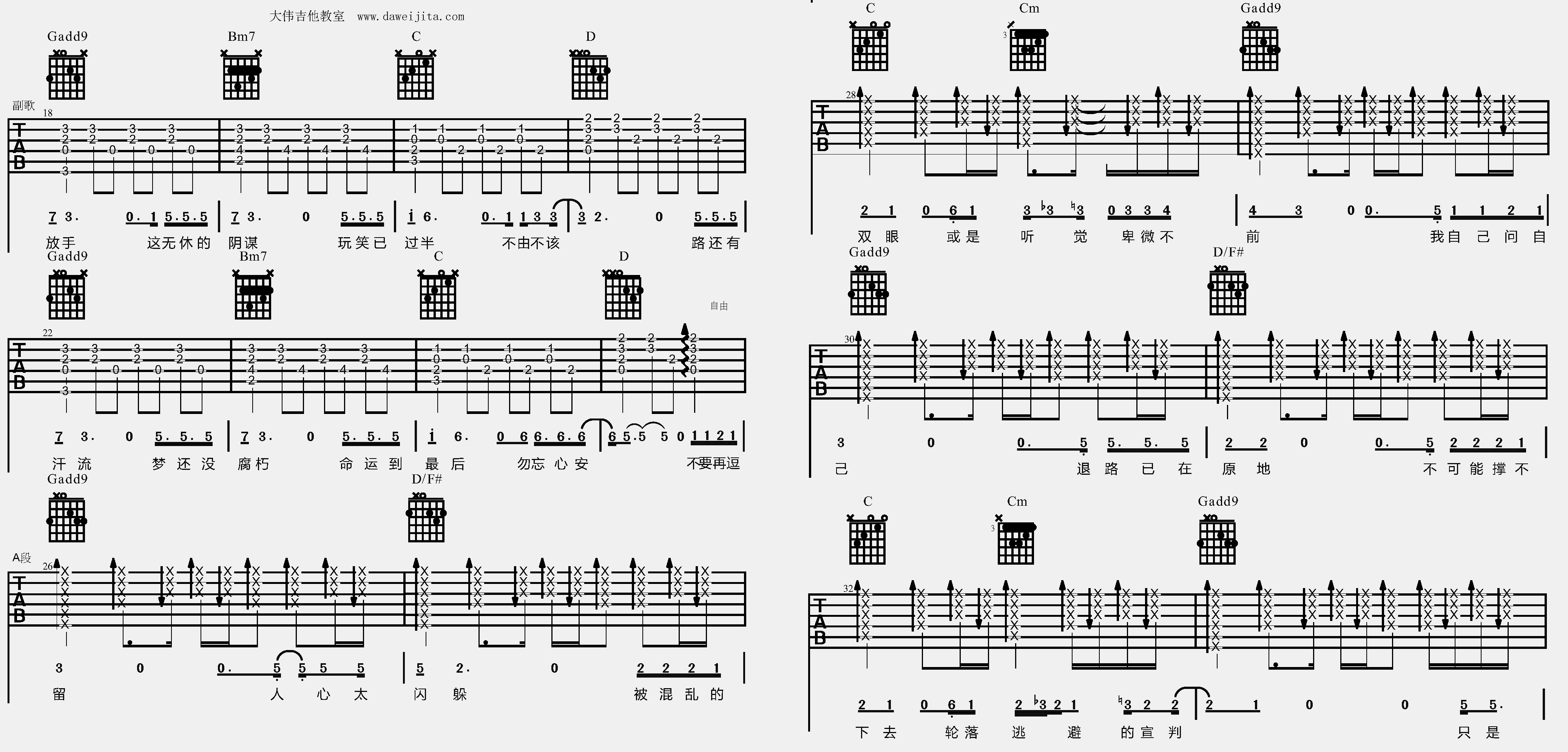 张杰《勿忘心安》吉他谱_G调原版六线谱_吉他弹唱教学