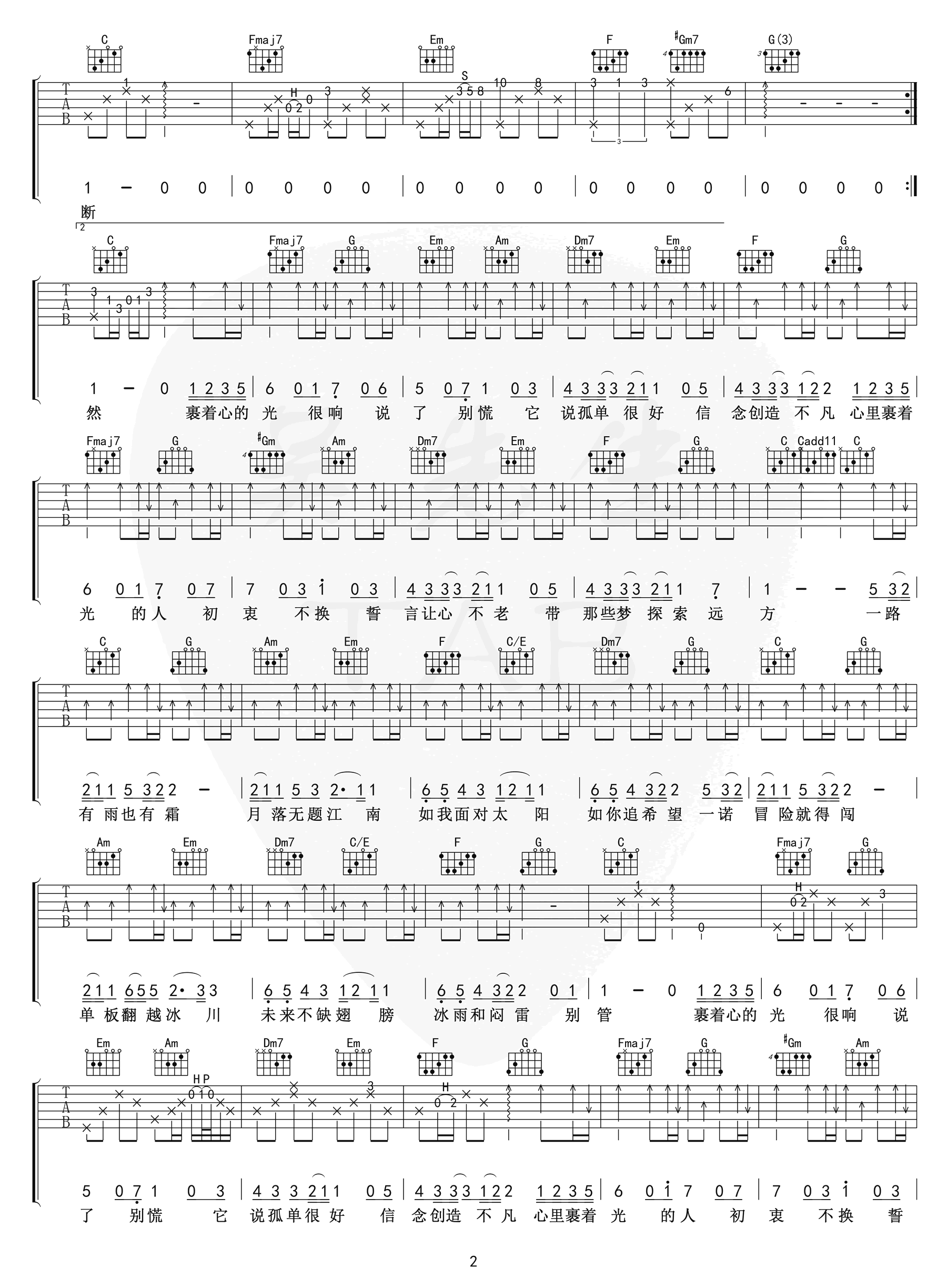 《裹着心的光吉他谱》_林俊杰_吉他图片谱3张 图2
