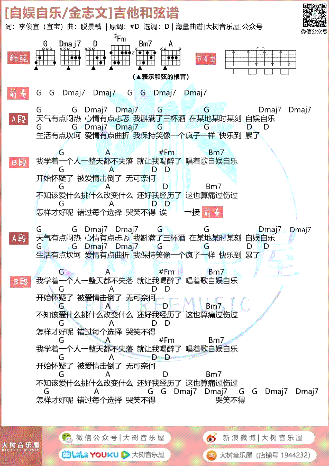 《自娱自乐吉他谱》_金志文_吉他图片谱1张 图1